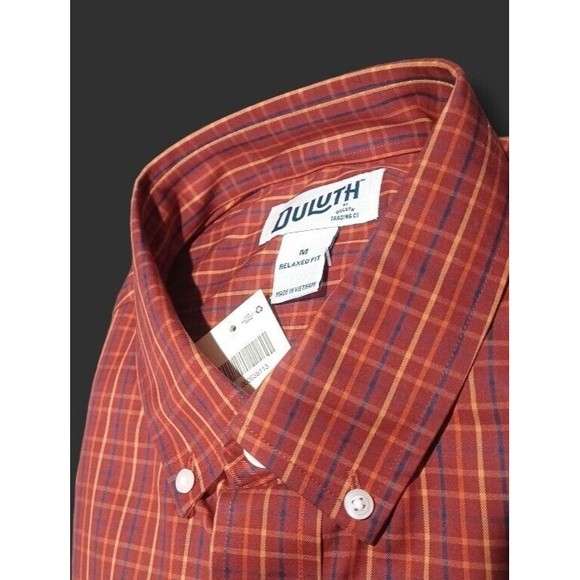 Duluth Trading Co Medium Mens Red Checkered Wrinklefighter Long Sleeve Shirt NEW - Picture 4 of 11
